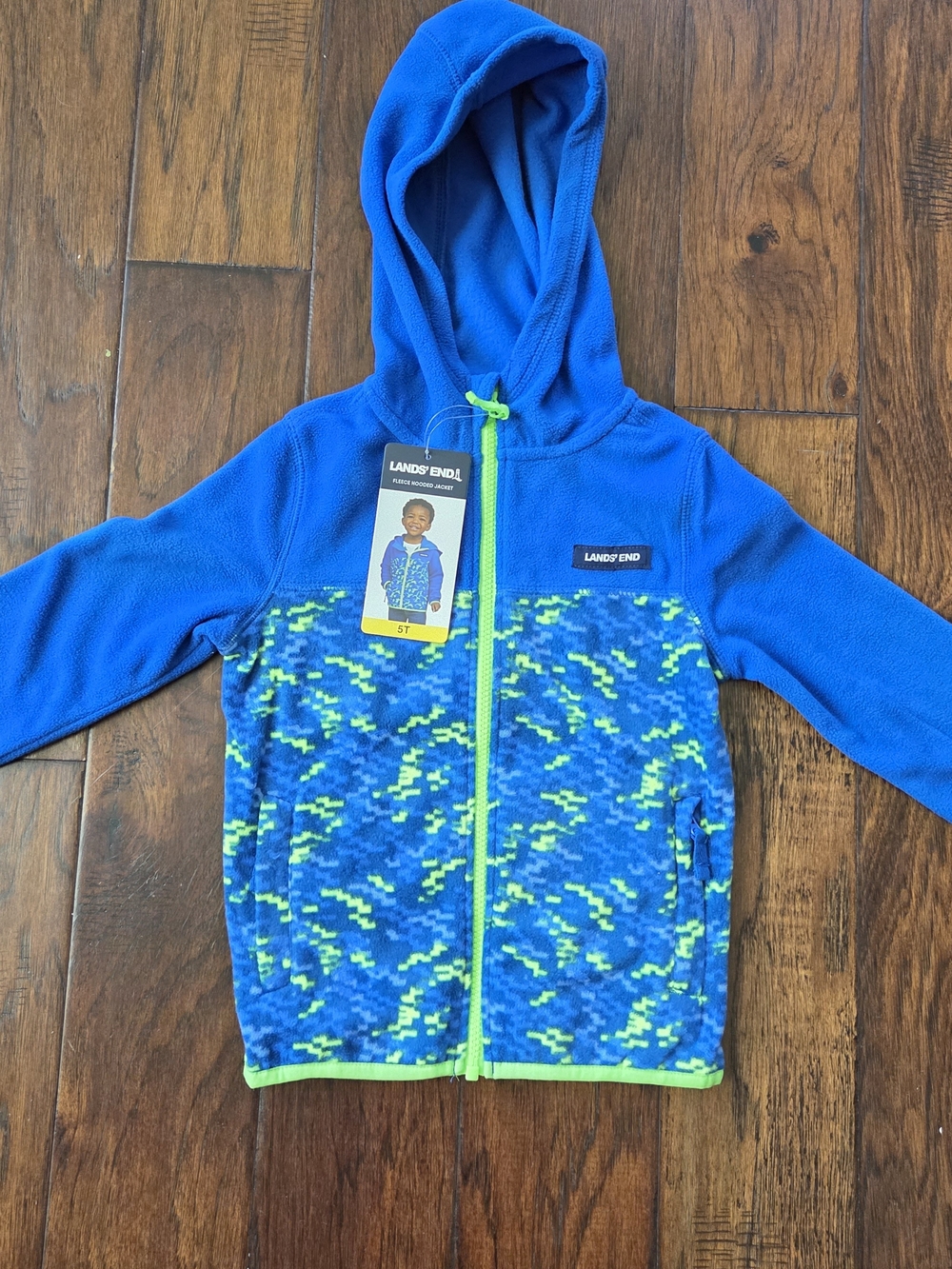 Lands’ End Kids Fleece Full Zip Hoodie Jacket Blue Size 5 NWT